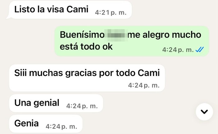 Cliente confirma que recibió su visa